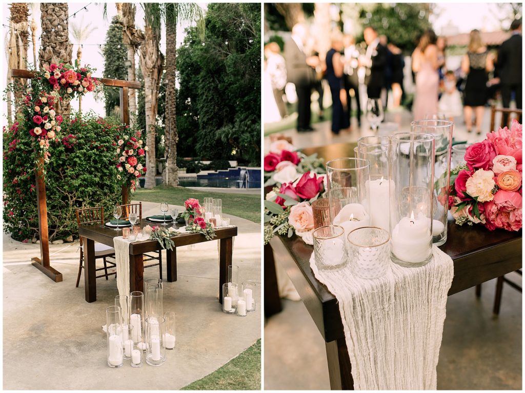pink, blush, coral and green wedding reception florals and decor