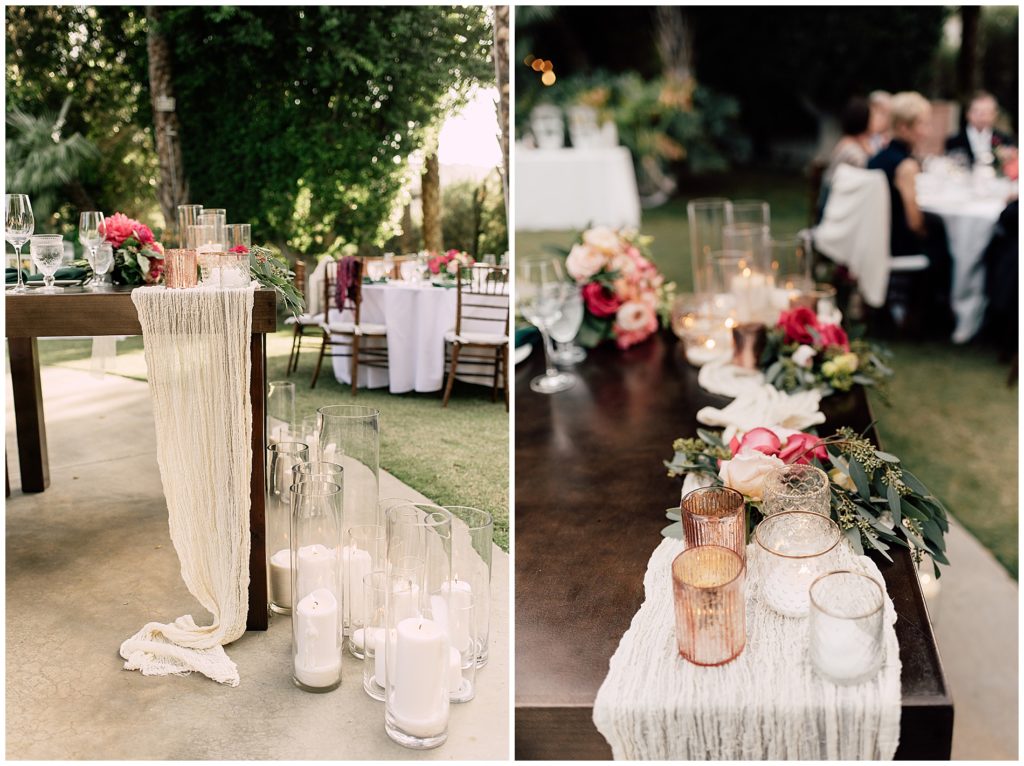 pink, blush, coral and green wedding reception florals and decor